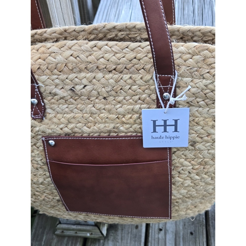 NWT Haute Hippie Woven Straw Tote And Pouch Shoulder Bag Boho Chic - Picture 2 of 15
